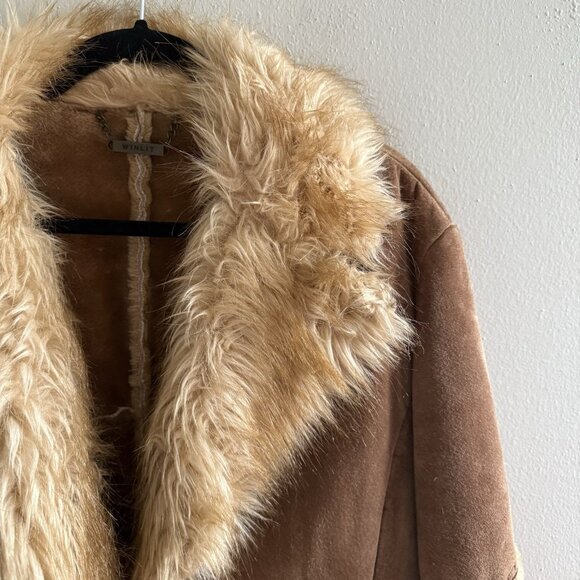 VTG Penny Lane Coat Sz XL Suede Leather Faux Fur Trim Y2K 70s Boho Patchwork - Picture 4 of 14